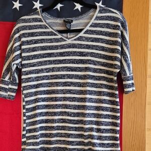 Rue21 Navy and White Striped V-Neck Tee